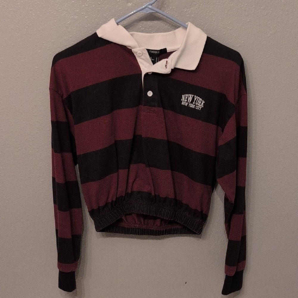 Forever 21 Black and Burgundy Striped Crop Top
